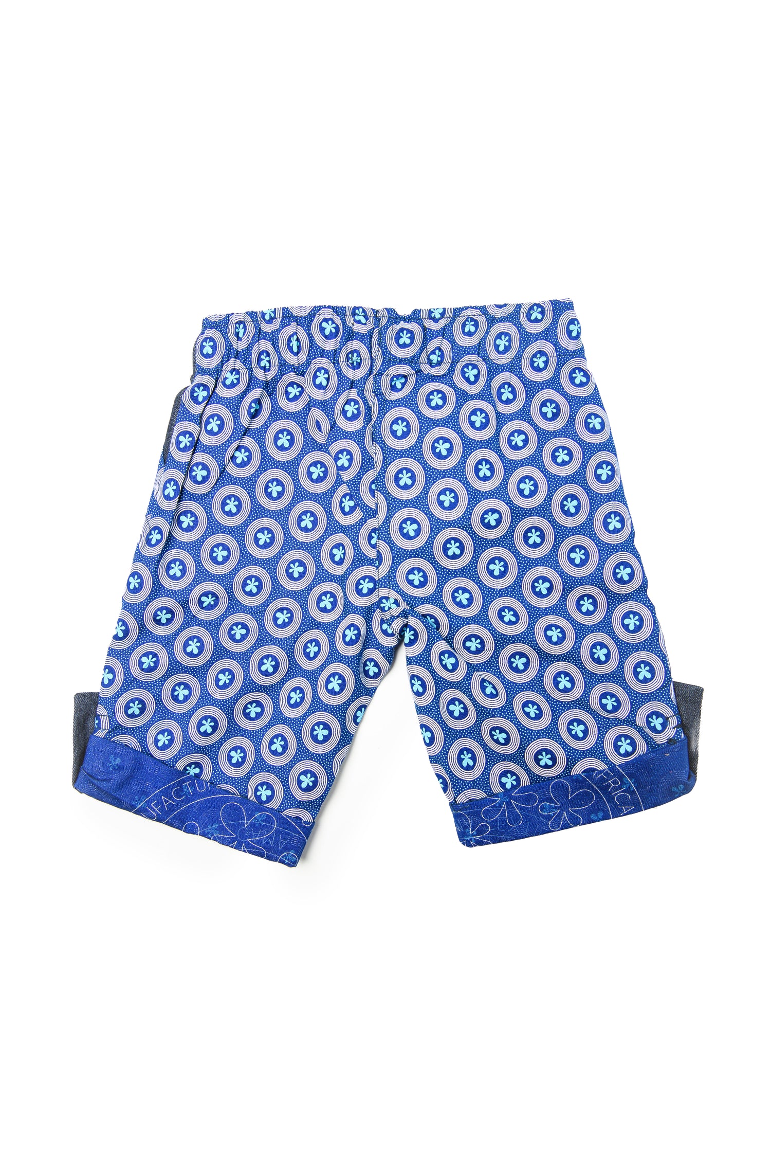Kiddies Unisex Goodbye Malaria Shweshwe Shorts with Denim Detail