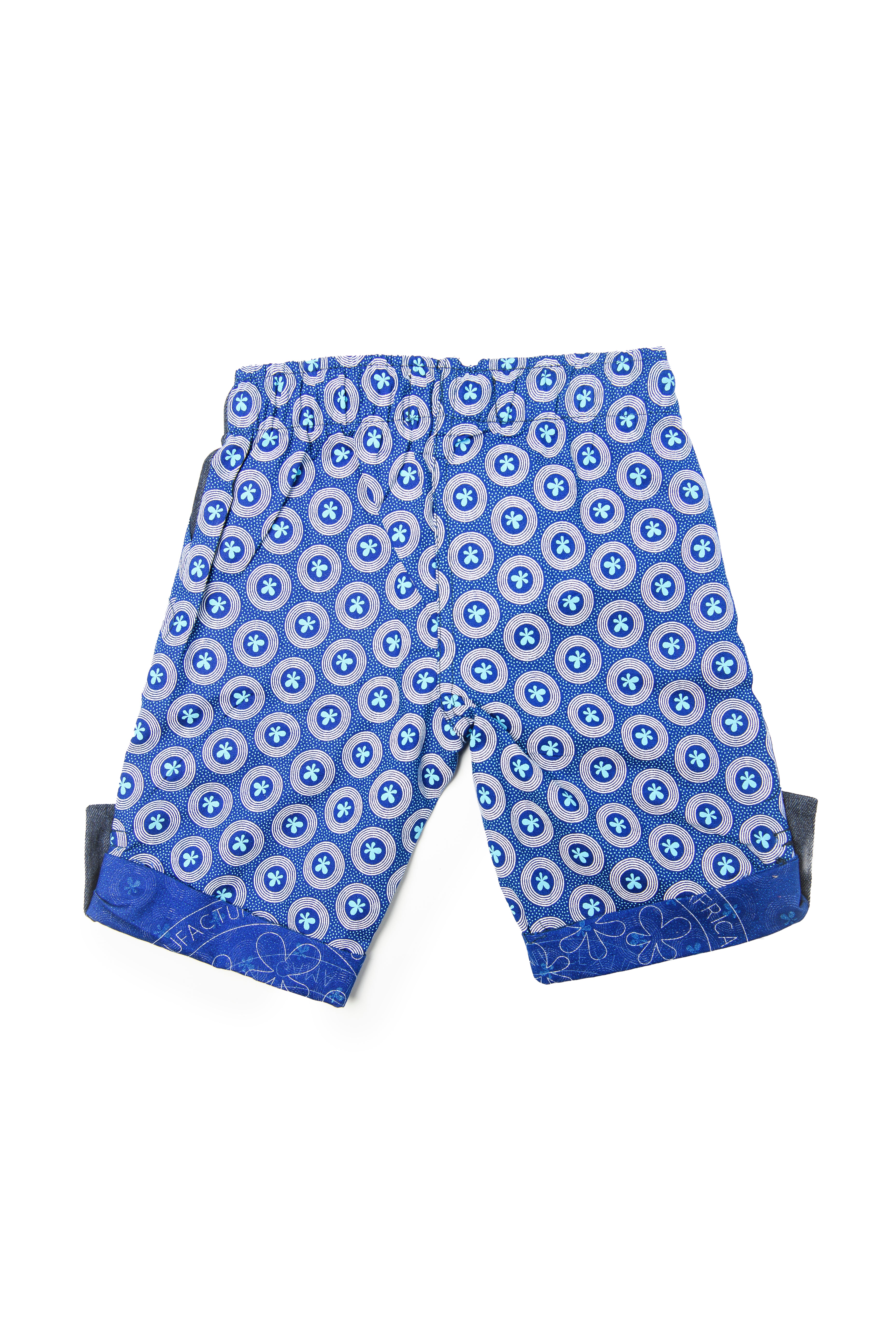 Kiddies Unisex Goodbye Malaria Shweshwe Shorts with Denim Detail