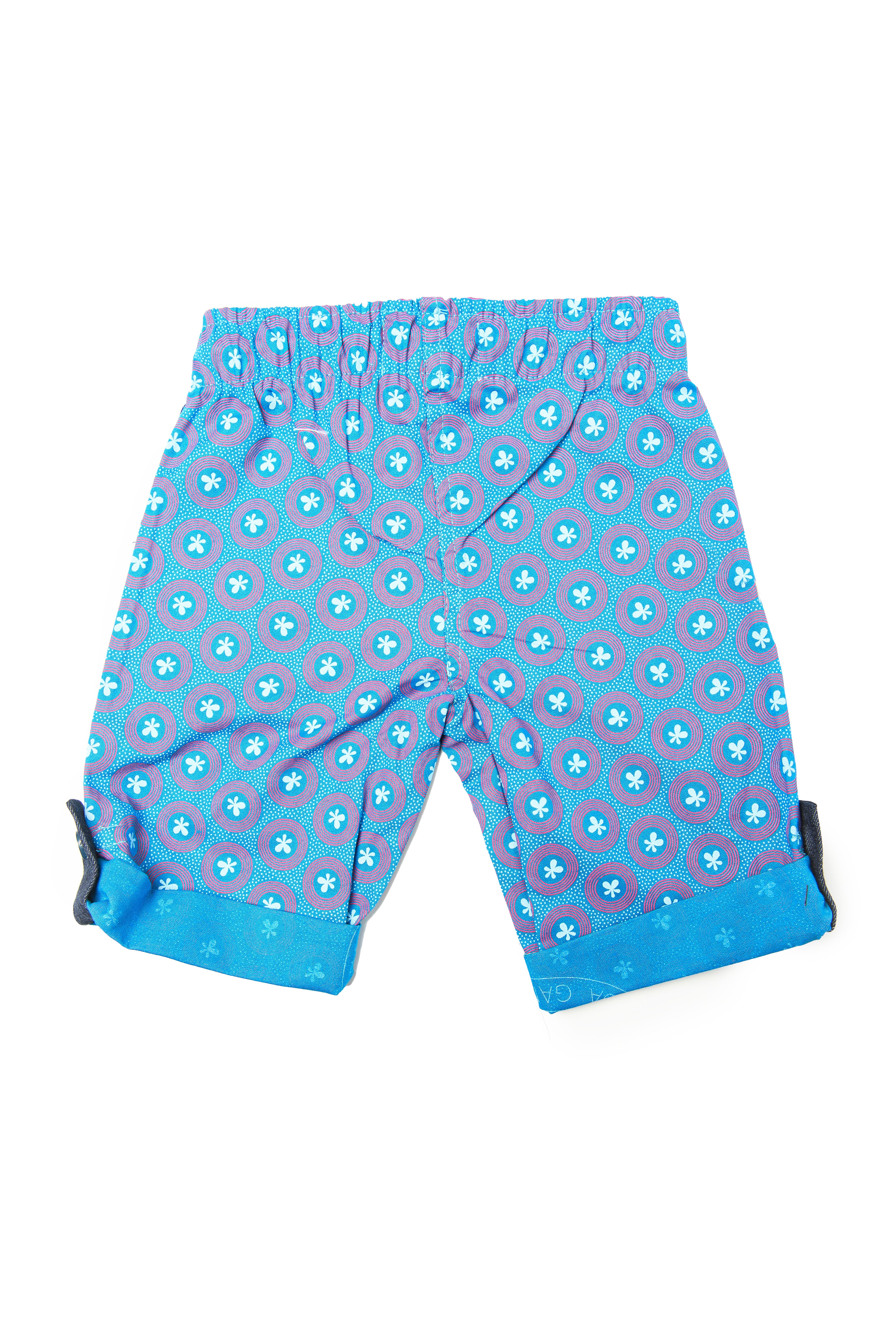 Kiddies Unisex Goodbye Malaria Shweshwe Shorts with Denim Detail