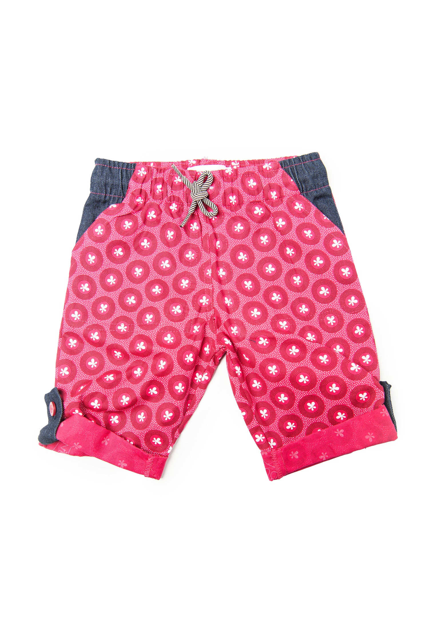 Kiddies Unisex Goodbye Malaria Shweshwe Shorts with Denim Detail