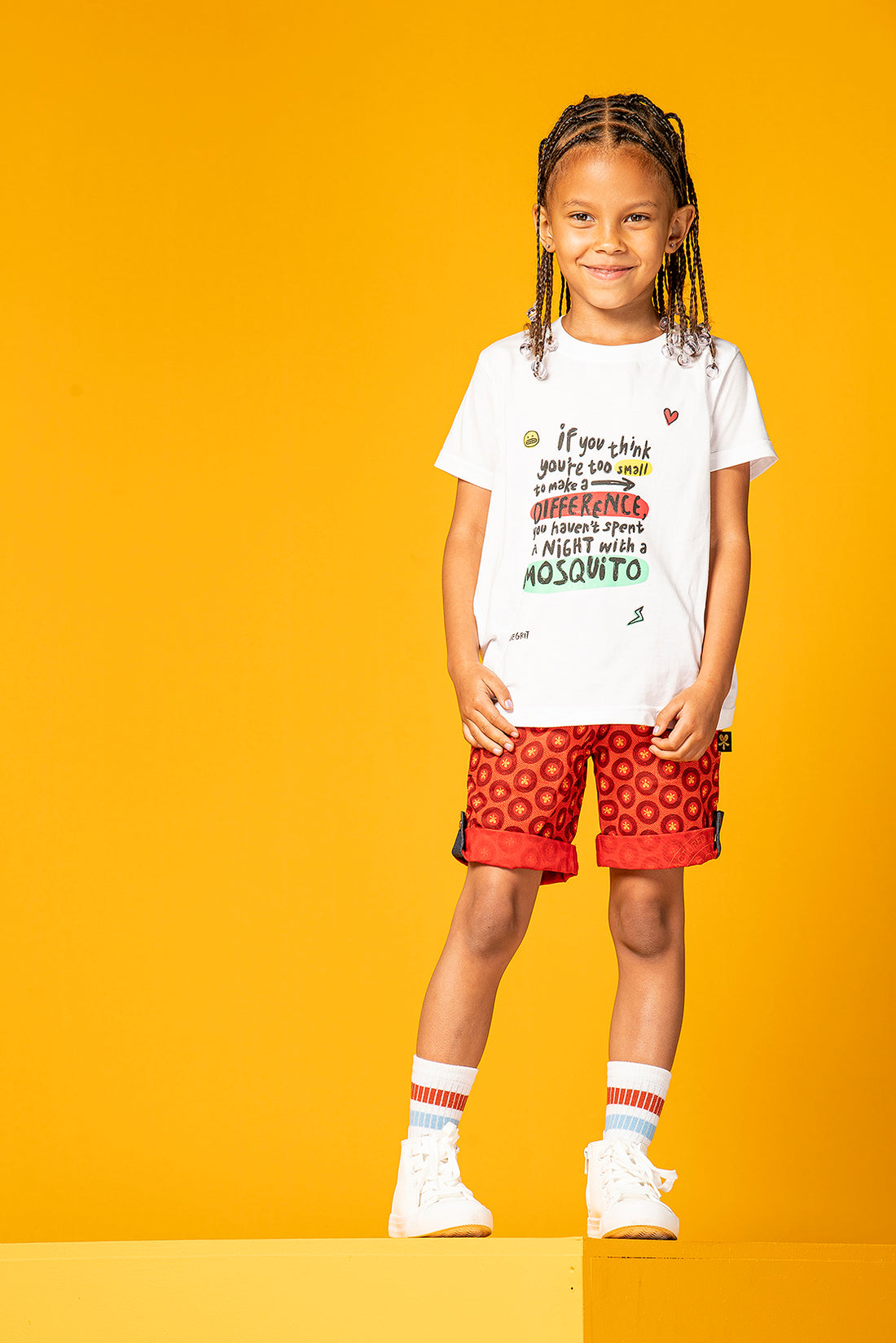 Kiddies Unisex Goodbye Malaria Shweshwe Shorts with Denim Detail