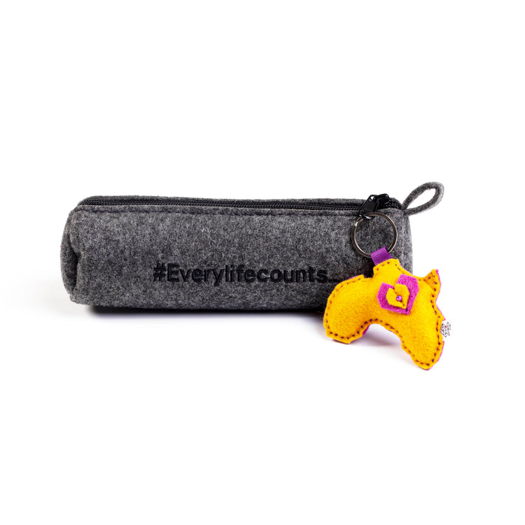 Pencil Case in Felt Charcoal with Felt Keyring