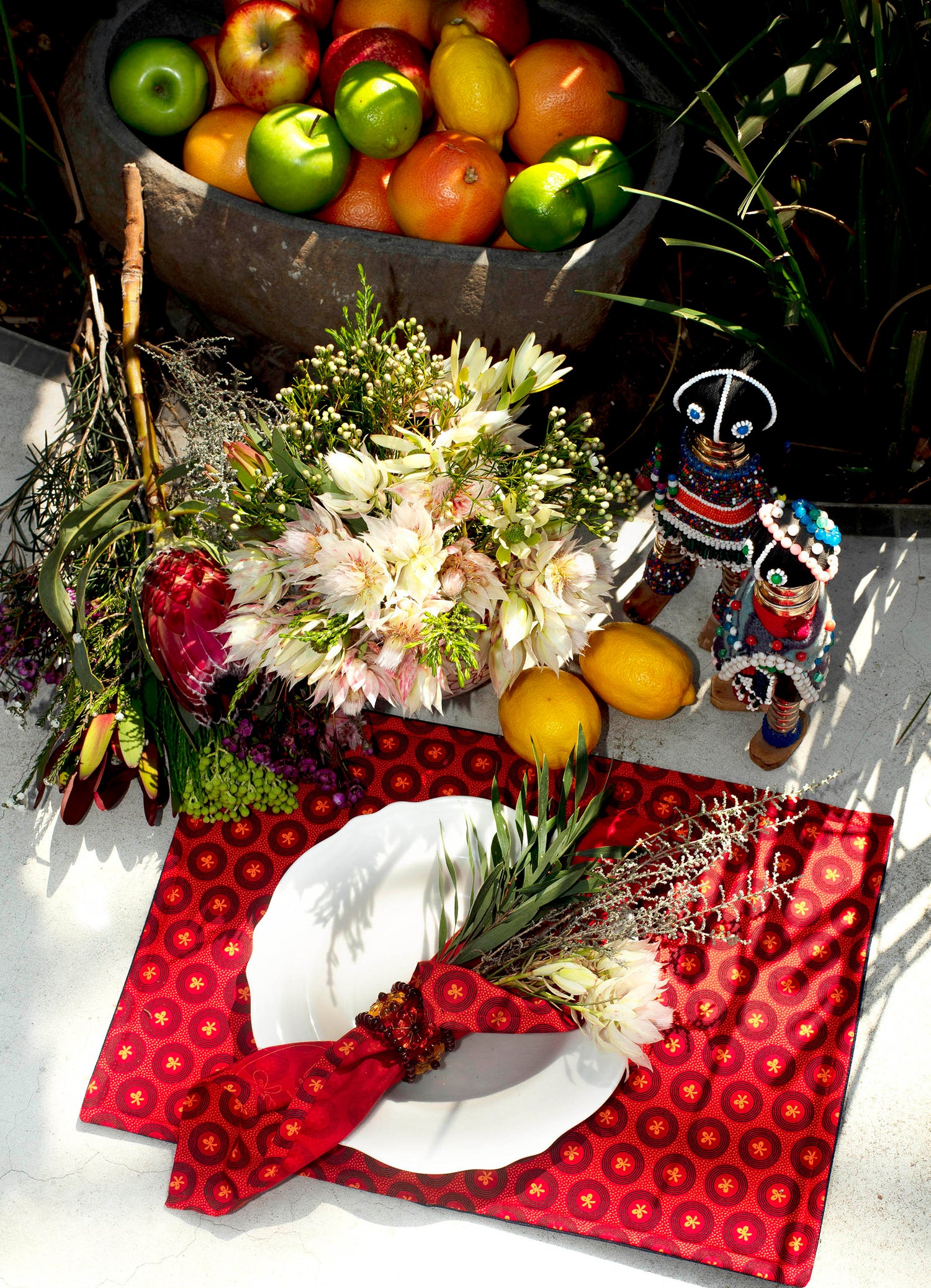 Shweshwe Placemats and Serviettes Display Red