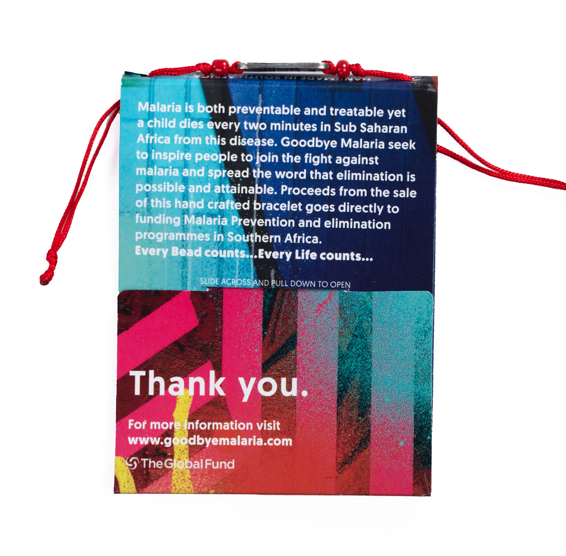 Goodbye Malaria Relate Cord Bracelet Packaging Back