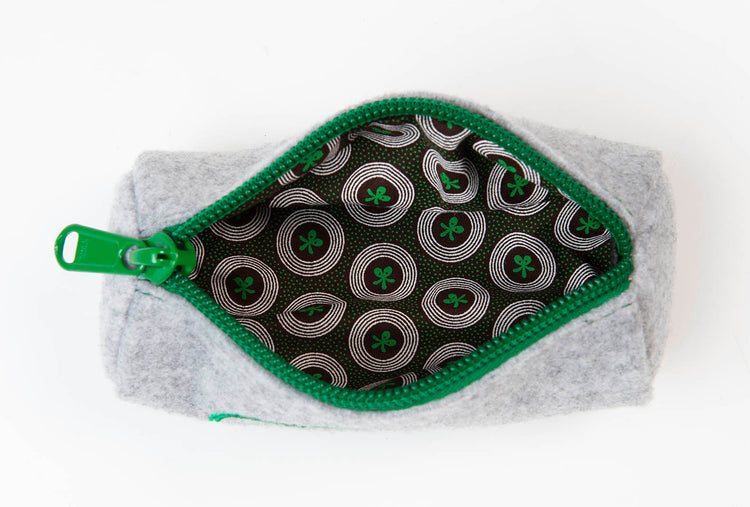 Pencil Case in Felt Light Grey with Shweshwe Lining