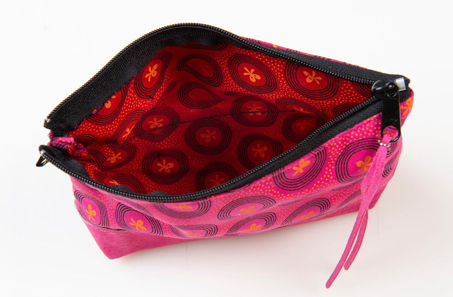 Cosmetic Bag Shweshwe with Suede Trim Inner