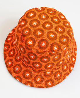 Kiddies Shweshwe Bucket Hat Top Orange