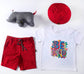 Kiddies Shweshwe Shorts Gift Idea with Bucket Hat, t-shirt and plush toy